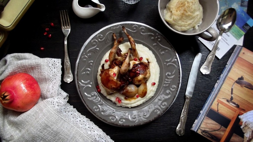 quaglie con melagrana con purea di patate americane